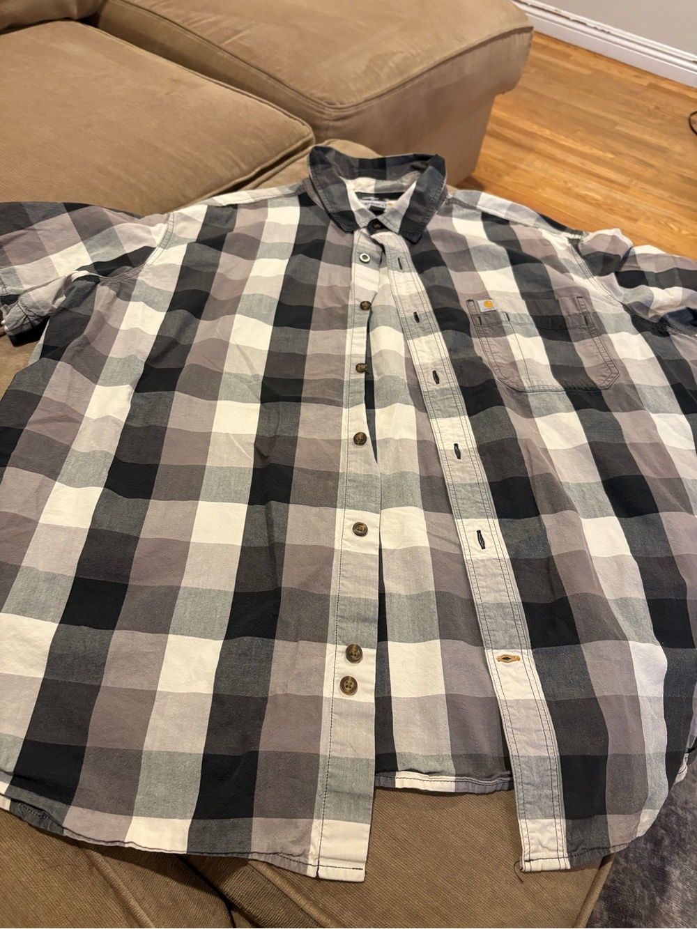 Carhartt Button Down Shirt Mens 3XL Gray Plaid  Short Sleeve Relaxed Fit